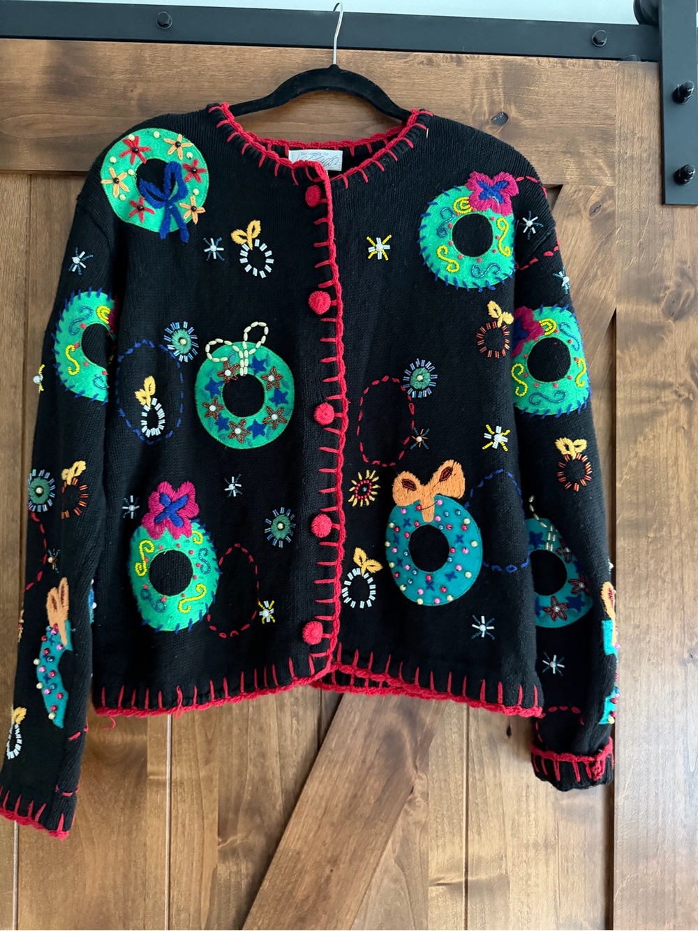 Woman’s Lord & Taylor Black Embroidered Holiday Cardigan